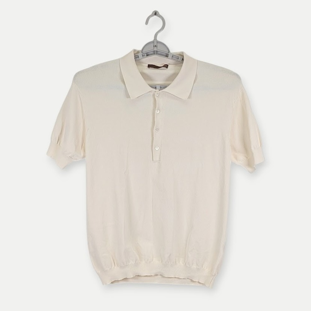 Bally Knit Polo Shirt Mens Size 42 XL Cream Viscose Blend Made in Italy - Picture 3 of 10